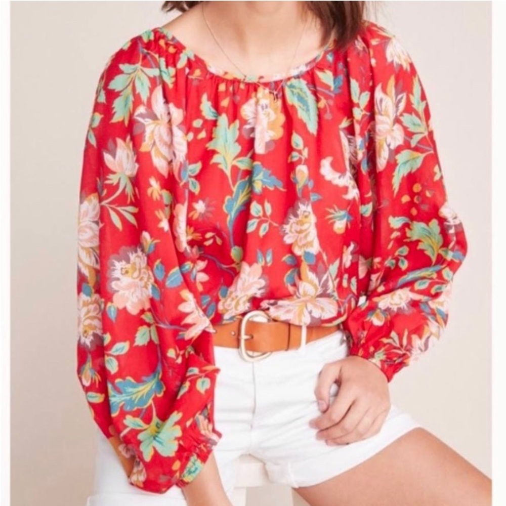 Maeve by Anthropologie Red Floral summer top size Small in Great Condition